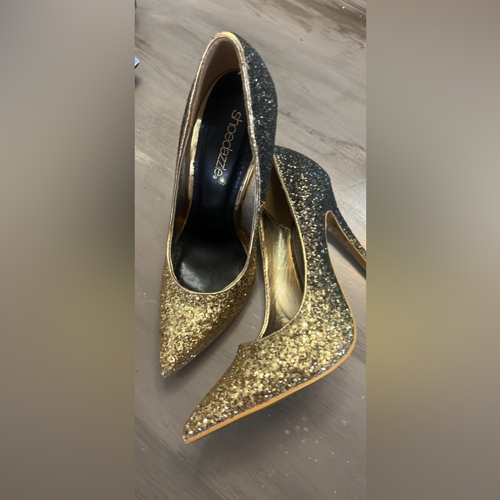 Gold  and black glitter heels 6